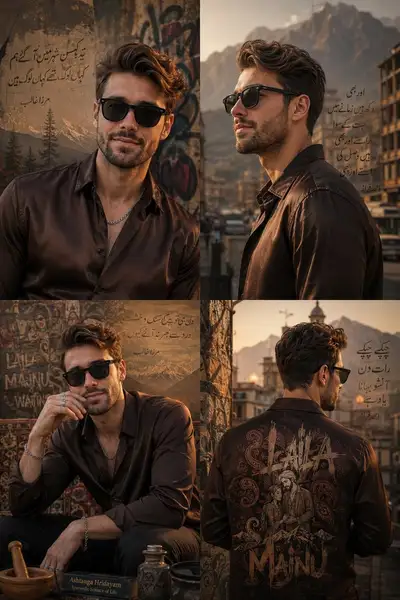 Four-panel urban fashion poster with face reference preservation