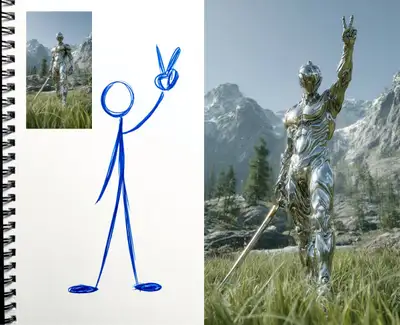 Pose Transfer from Stick Figure to Photo in Adobe Firefly