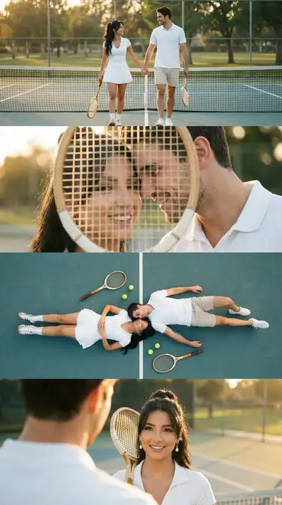 Cinematic Tennis Couple Storyboard Collage
