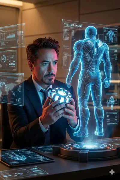 Futuristic Holographic Exosuit Scene