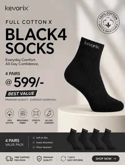 Meta ads style marketing poster for cotton socks at 599