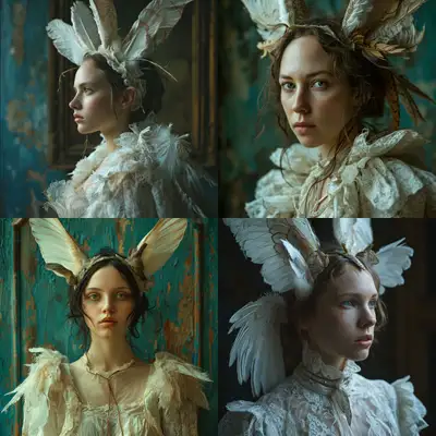 Woman with Rabbit Ears and Bird Wings