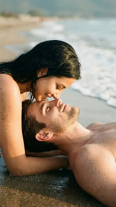 Photoreal Candid Beach Romance Closeup
