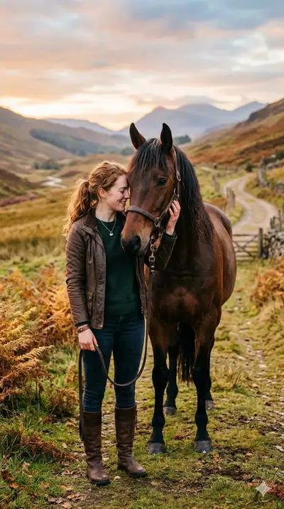 Cinematic Portrait: Woman and Bay Horse at Sunset