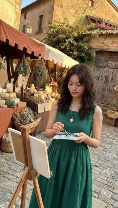 Pintando en un mercado soleado