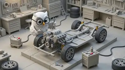 クレイアニメのフクロウのメカニックが車をゼロから組み立てる