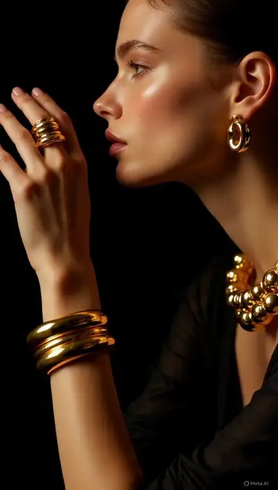 High-Fashion Gold Jewelry Editorial Portrait