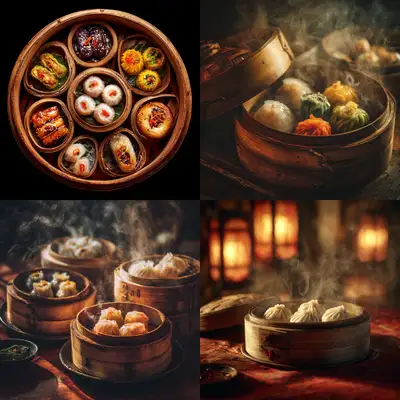 Chinese Dim Sum in Bamboo Steamer AI Art Prompt