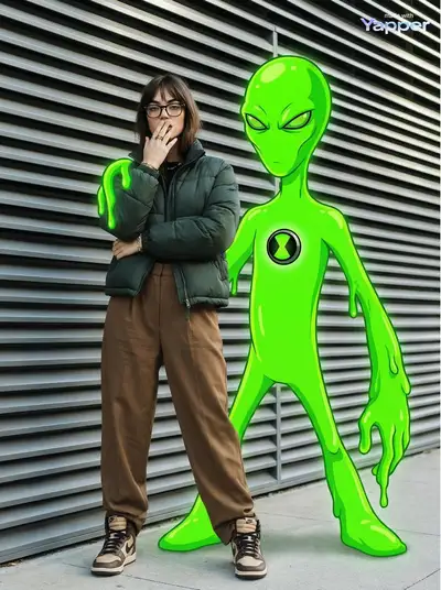 Street style fashion with alien slime creature