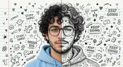 Half Realistic Half Doodle Portrait Prompt
