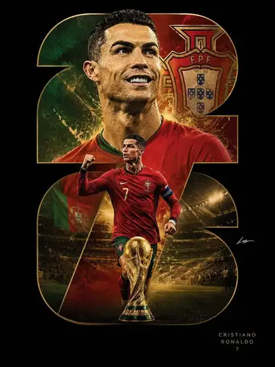 Diseño de póster deportivo, formato vertical, fondo negro con contorno dorado y