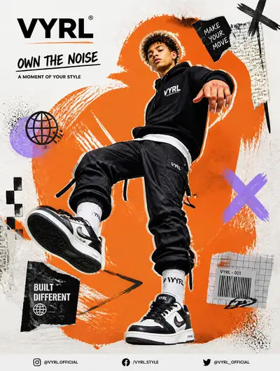 Bold digital collage template for a youth streetwear brand