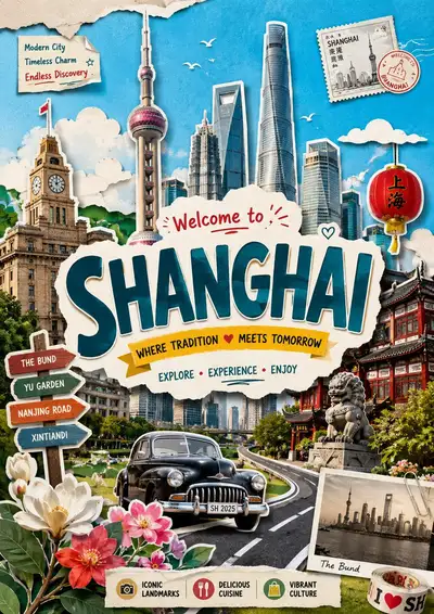 Paper Cutout Collage Travel Poster Prompt