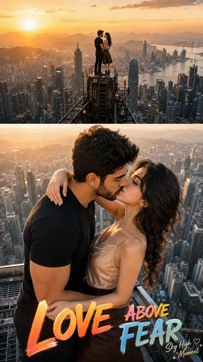 Cinematic Rooftop Romance Poster Prompt