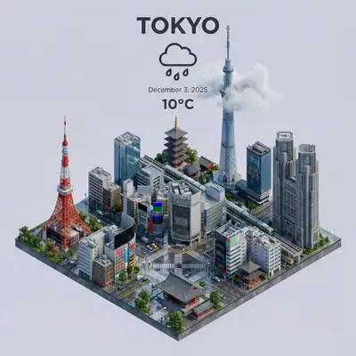 Isometric Tokyo Weather Scene Prompt