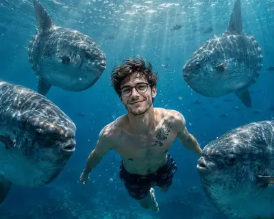 Ultra-Realistic Underwater Portrait with Ocean Sunfish