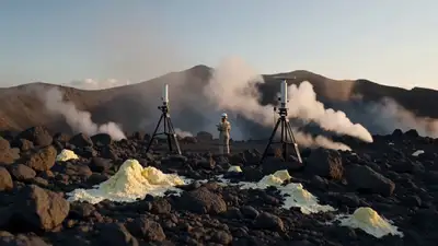 Escena de expedición de investigación de campo en un volcán (HappyHorse 1.1)