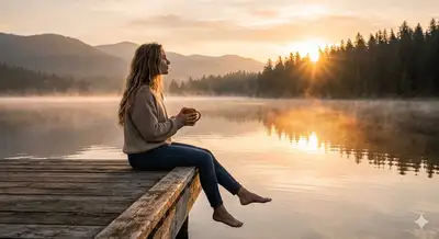 Golden Hour Misty Mountain Lake Sunrise