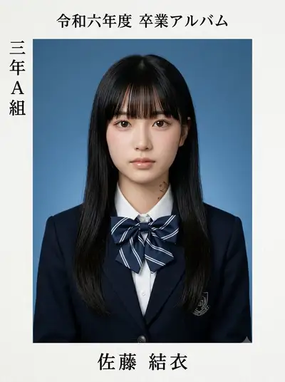 Japanisches Schuljahrbuch-Porträt mit Nackentattoo