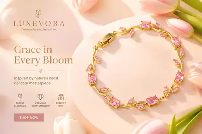 Anúncio de joalheria de pulseira de tulipa de luxo com flores pastel