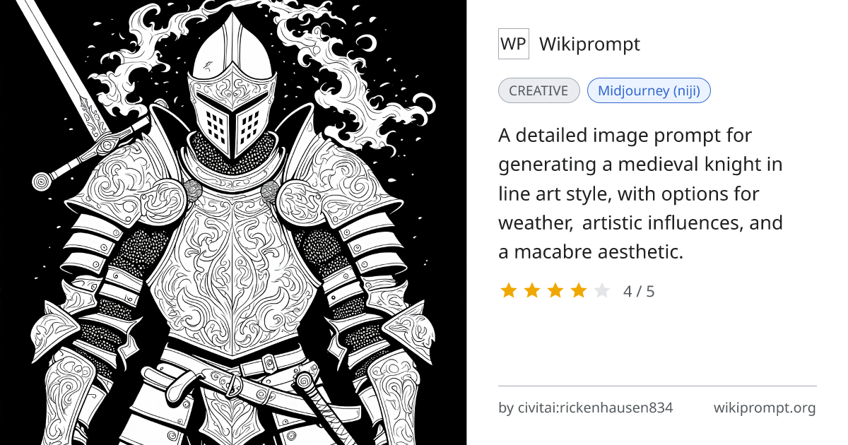 Medieval Knight Line Art Prompt | Wikiprompt