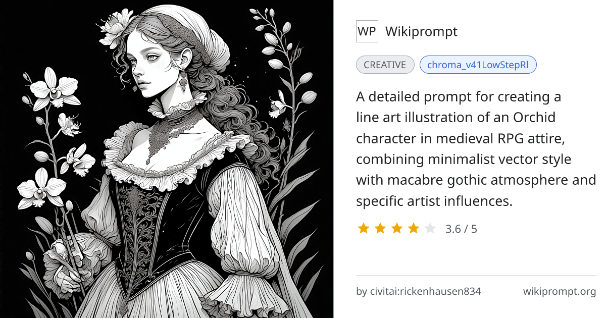 Medieval Orchid RPG Character Line Art | Wikiprompt