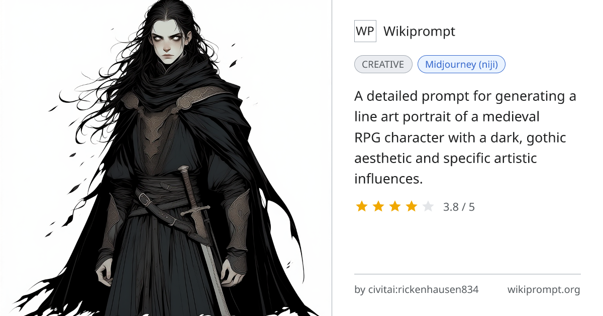 Medieval RPG Line Art Portrait | Wikiprompt