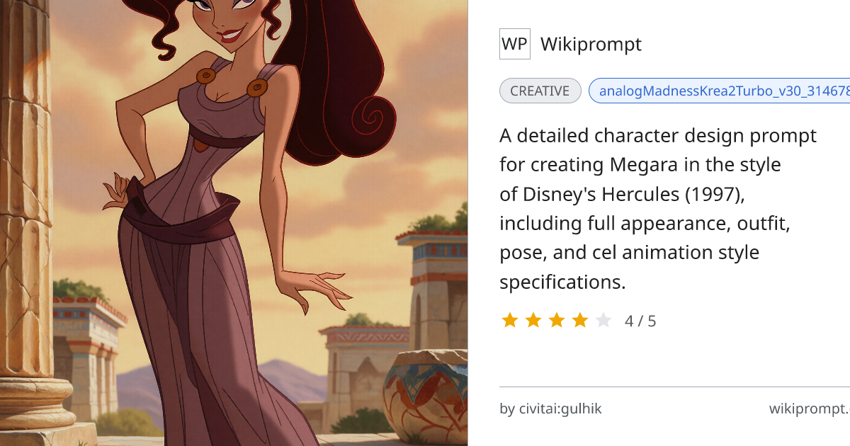Megara Character Design in Disney Hercules Style | Wikiprompt