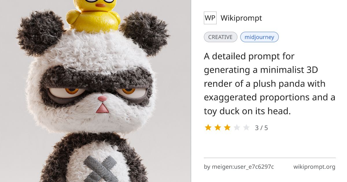 Minimalist 3D Plush Panda with Duck | Wikiprompt