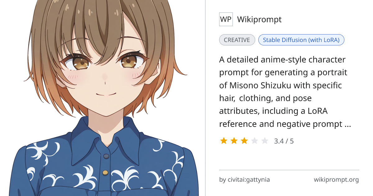 Misono Shizuku Anime Character Portrait Prompt | Wikiprompt