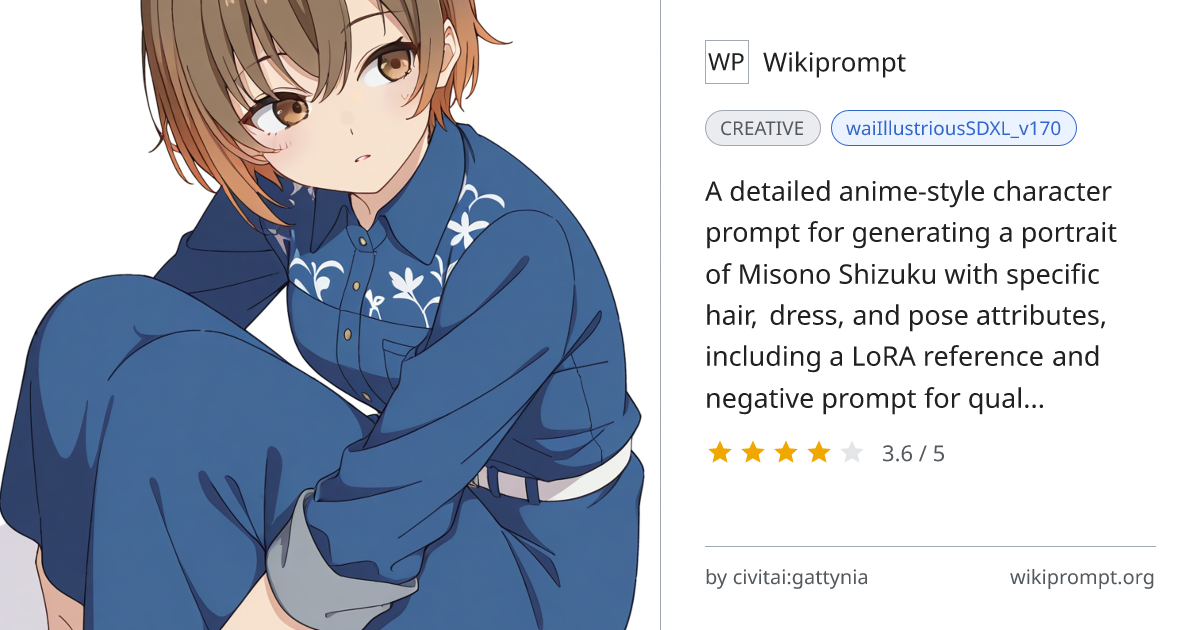 Misono Shizuku Character Portrait Prompt | Wikiprompt