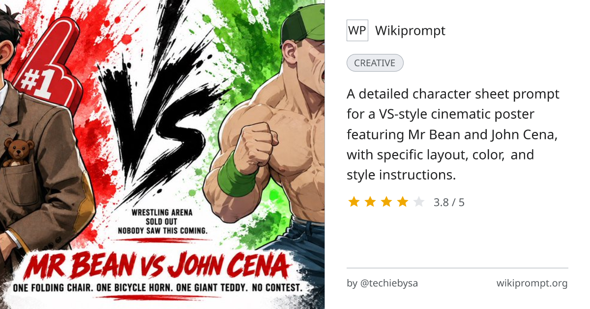 Mr Bean vs John Cena Character Sheet Prompt | Wikiprompt