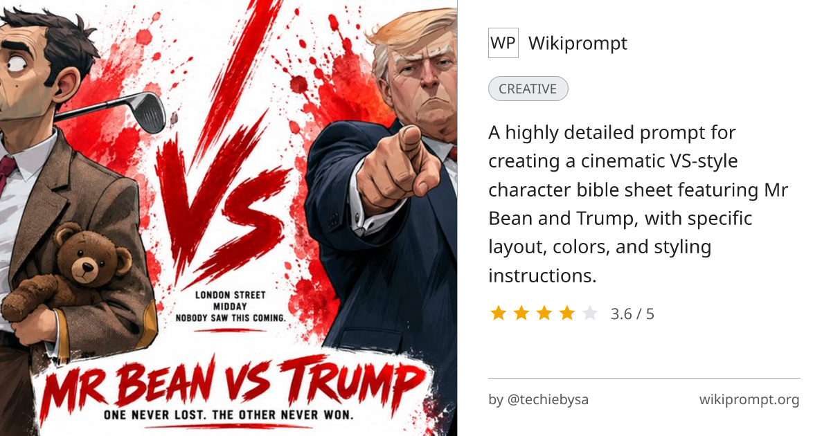 Mr Bean VS Trump Character Bible Sheet | Wikiprompt