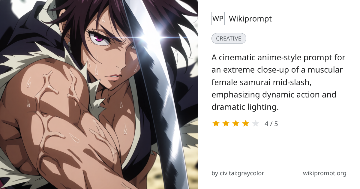 Muscled Female Samurai Extreme Close-Up | Wikiprompt