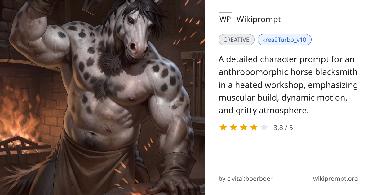 Muscular Anthropomorphic Horse Blacksmith | Wikiprompt
