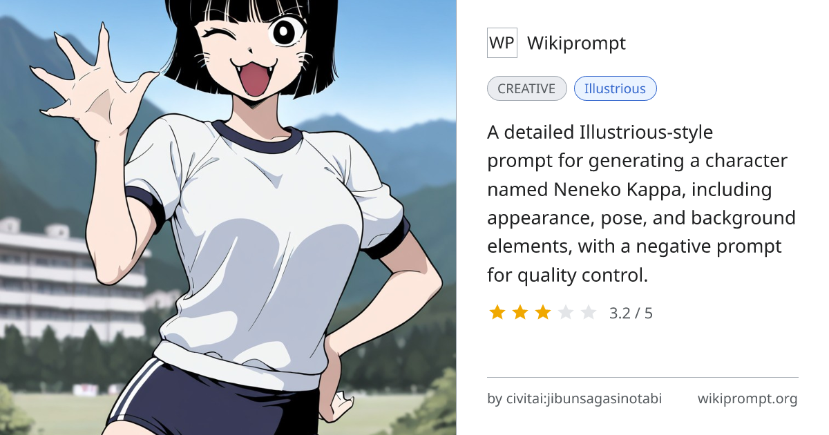 Neneko Kappa Character Prompt for Illustrious | Wikiprompt