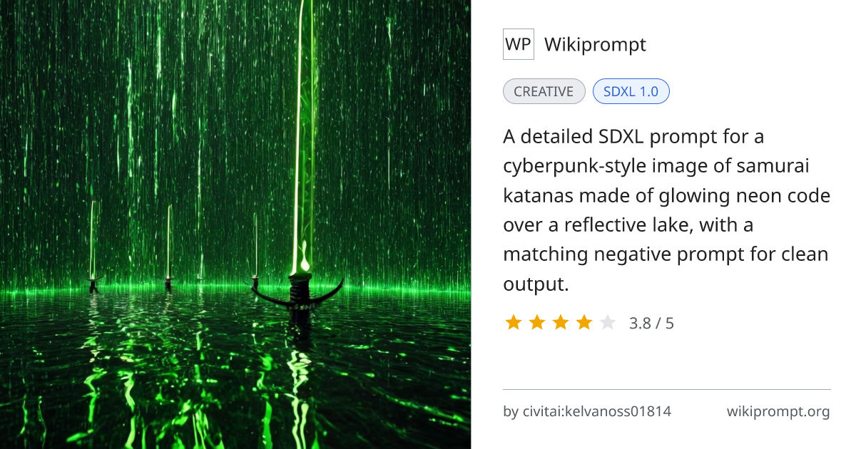 Neon Code Samurai Katana Over Lake | Wikiprompt