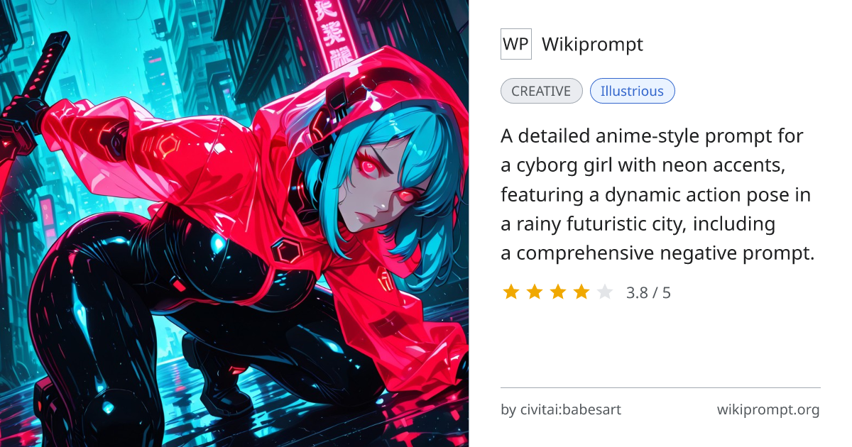 Neon Cyborg Girl with Katana in Rainy City | Wikiprompt