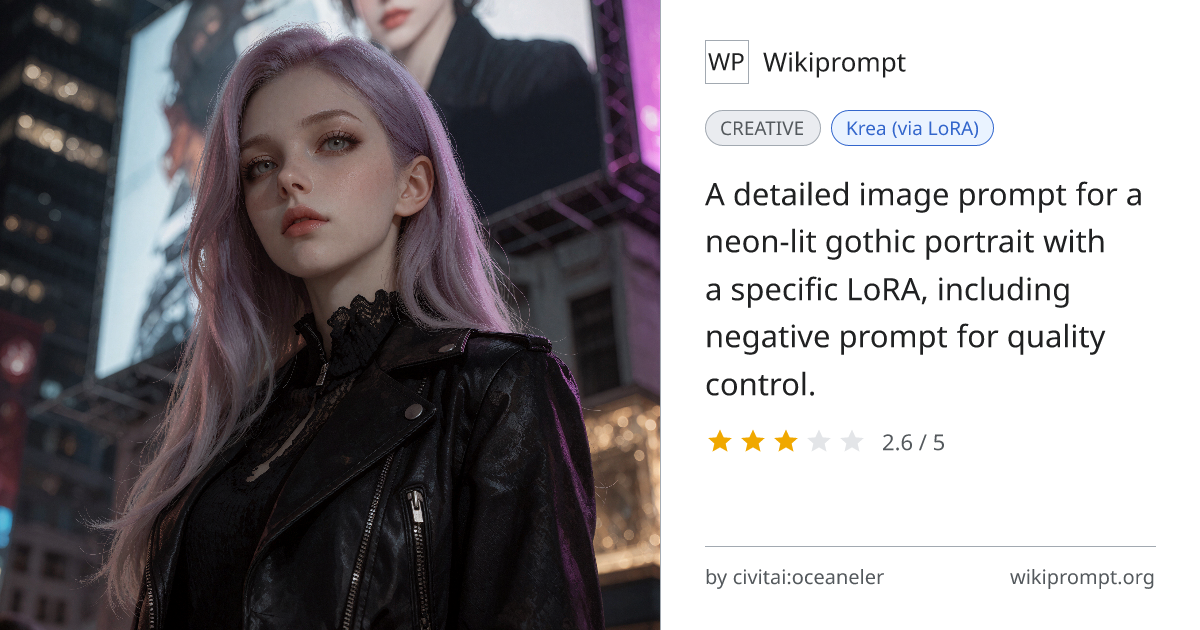 Neon Gothic Woman Portrait with LoRA | Wikiprompt