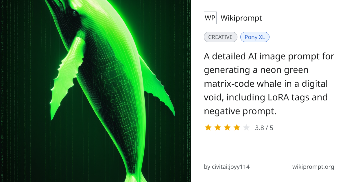 Neon Matrix Whale in Digital Void | Wikiprompt