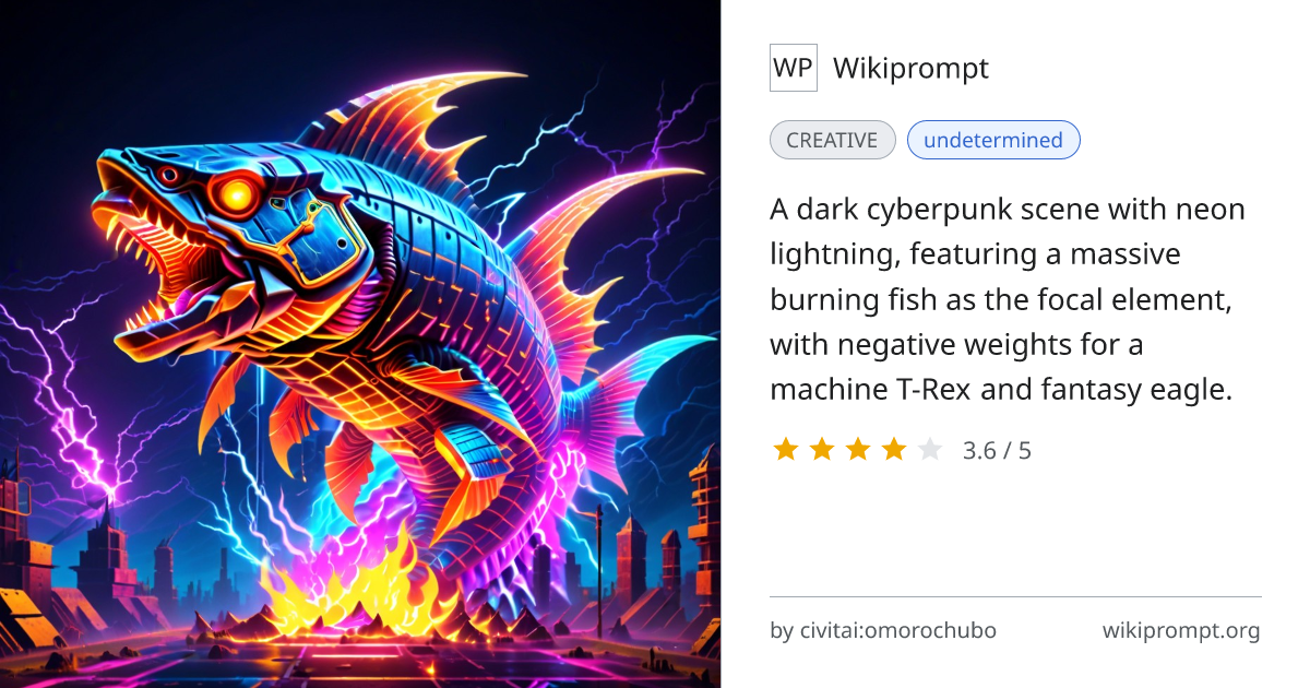 Neon Night Cyberpunk T-Rex with Burning Fish | Wikiprompt