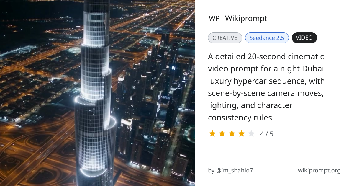 Night Dubai Luxury Hypercar Cinematic Sequence | Wikiprompt