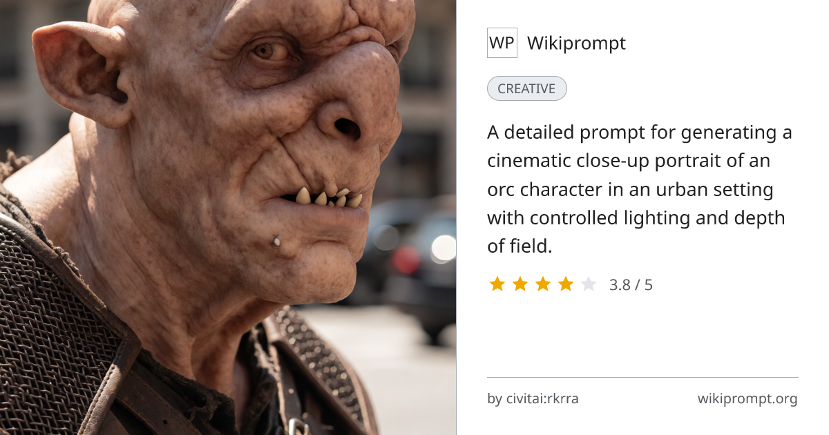 Orc close-up portrait prompt | Wikiprompt