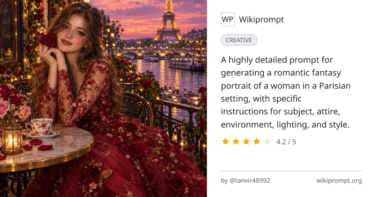Parisian Romantic Fantasy Portrait Prompt | Wikiprompt