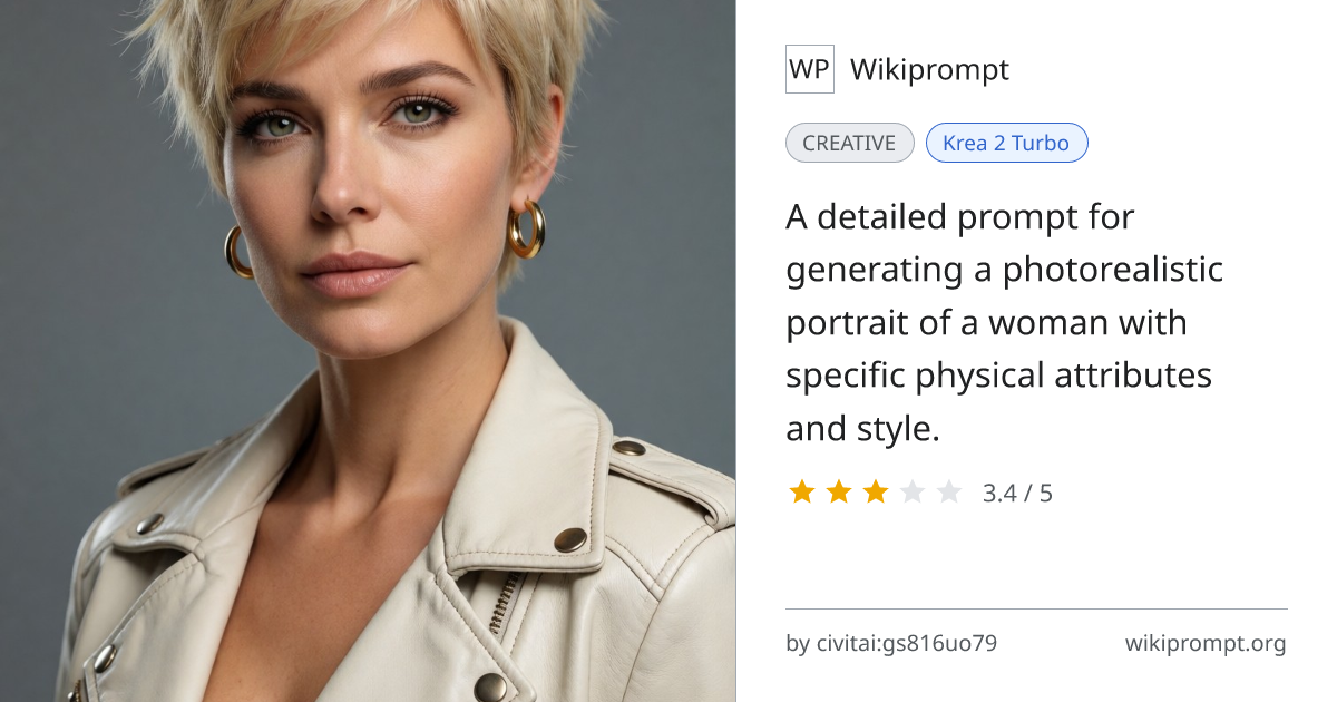 Photo realistic woman portrait prompt | Wikiprompt