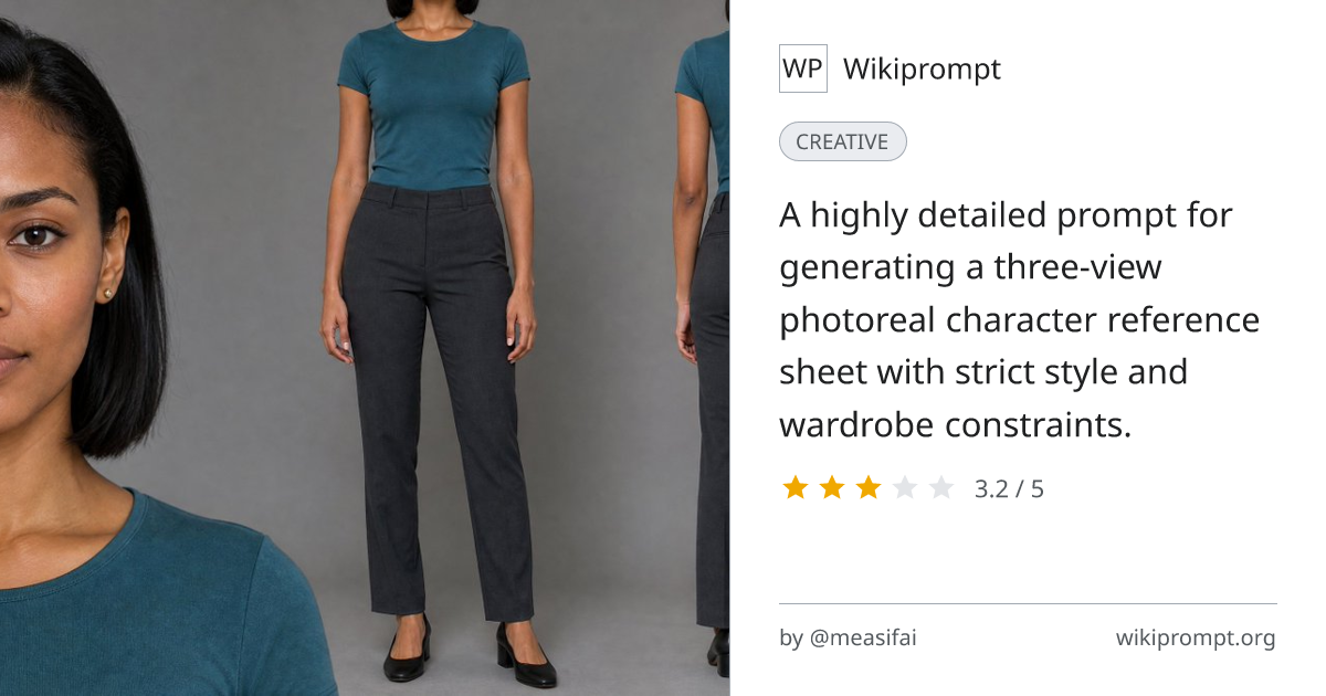 Photoreal Character Reference Sheet Prompt | Wikiprompt