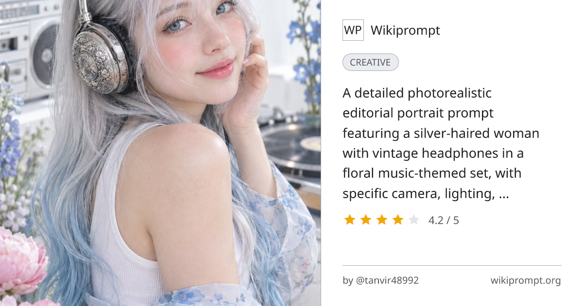Photorealistic Editorial Portrait with Silver Hair and Floral ...