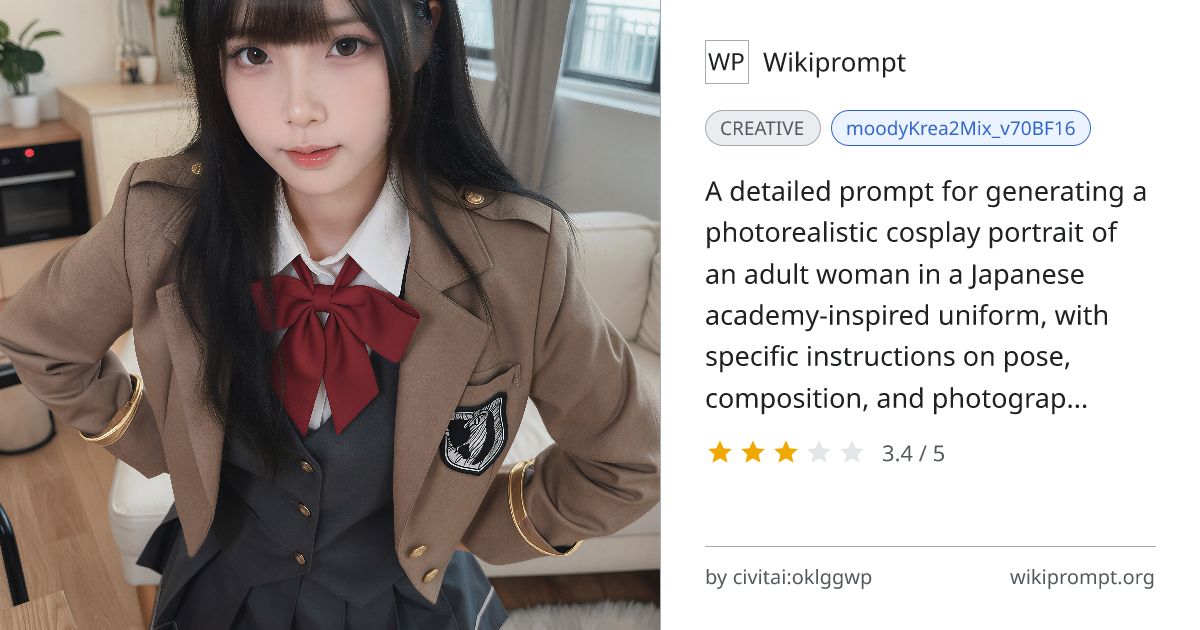 Photorealistic Japanese Academy Cosplay Portrait | Wikiprompt