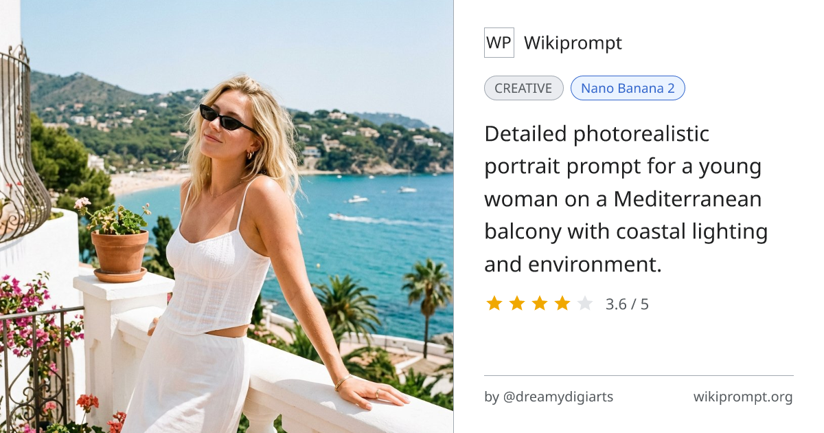 Photorealistic Mediterranean Balcony Portrait | Wikiprompt