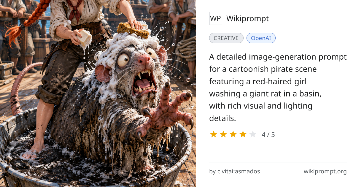 Pirate Girl Washing a Giant Rat in a Basin | Wikiprompt